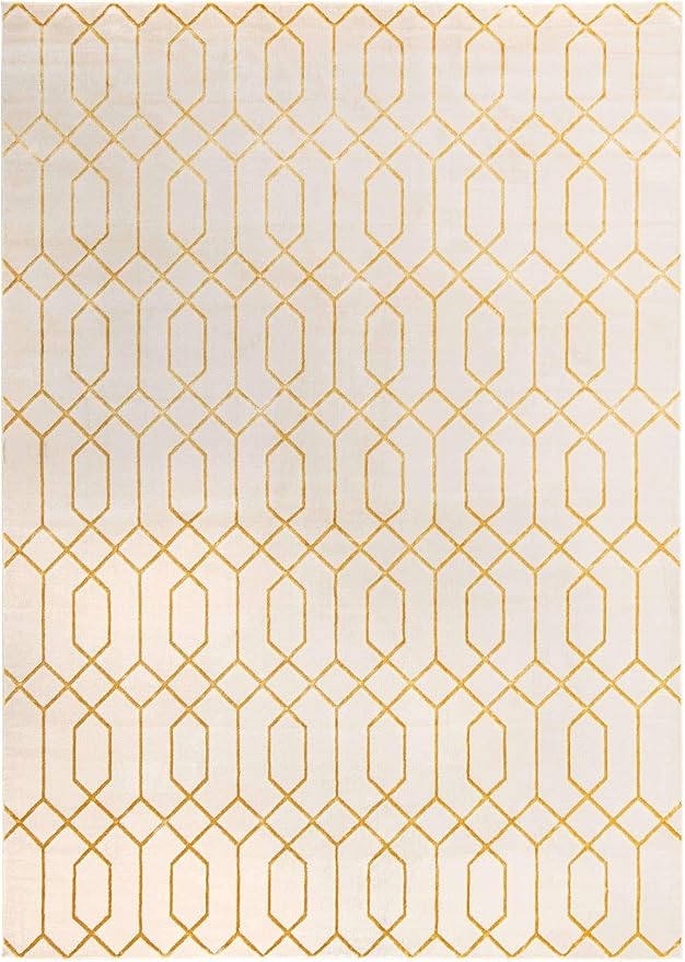Marilyn Monroe Glam Collection Area Rug - Trellis (10'x 14' 1" Rectangle, White Gold/ Gold)