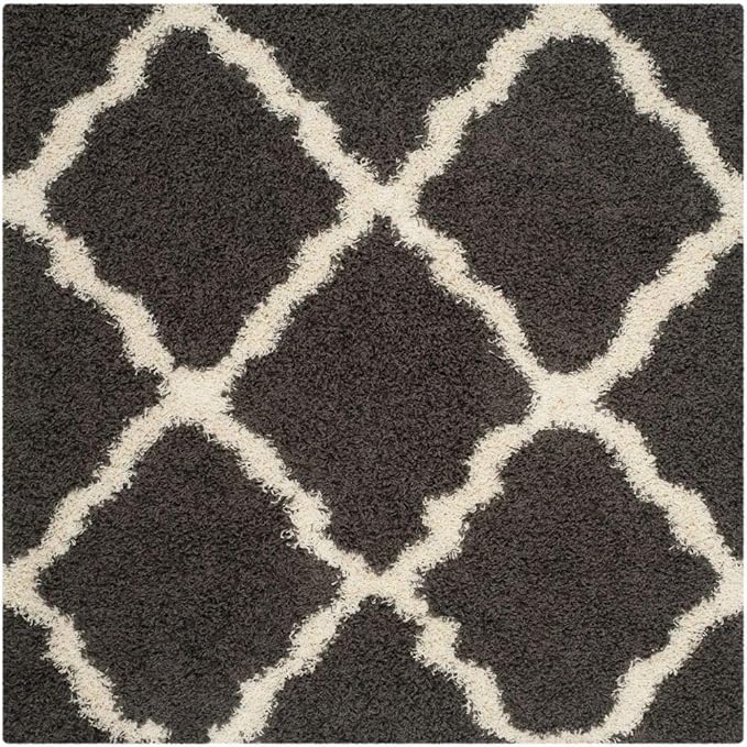 SAFAVIEH Dallas Shag Collection Area Rug - 4' Square, Dark Grey & Ivory, Trellis Design, Non-Shedding & Easy Care, 1.5-inch Thick Ideal for High Traffic Areas in Living Room, Bedroom (SGD257A)