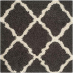SAFAVIEH Dallas Shag Collection Area Rug - 4' Square, Dark Grey & Ivory, Trellis Design, Non-Shedding & Easy Care, 1.5-inch Thick Ideal for High Traffic Areas in Living Room, Bedroom (SGD257A)
