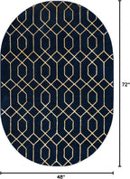 Unique Loom Glam Collection Area Rug - Trellis (4' x 6' Oval, Navy Blue Gold/ Gold)