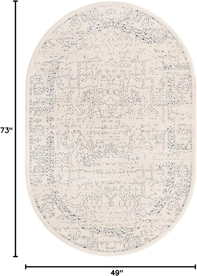 Unique Loom Isabella Collection Area Rug - Adjani (4' 1" x 6' 1" Oval, White/ Blue)