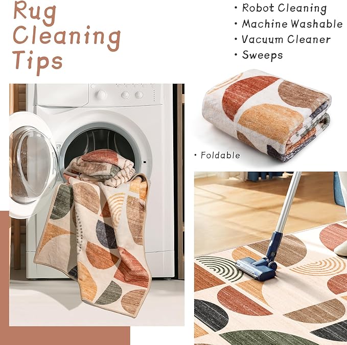 MUJOO Washable Area Rug 6x9,Boho Rugs for Living Room Bedroom Dining Room,Large Throw Floor Carpet Non Slip Soft Modern Abstract Bohemian Terracotta