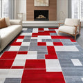 Flatwoven High Traffic Area Rug 4x6, Waterproof Patio with Anthracite Accents, Non Slip, Stain Resistant, Washable Area Rugs for Living Room, Bedroom (Red, 4x6)