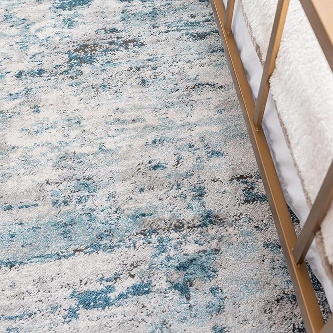 Rugs.com Leipzig Collection Area Rug – 8X10 Blue Low-Pile Rug Perfect for Living Rooms, Large Dining Rooms, Open Floorplans