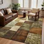 DweIke Washable Area Rugs for Living Room, 4x6 Soft Bedroom Rugs, Geometric Print Non-Slip Modern Rug, Stain Resistant Throw Carpets for Office Nursery Dining Room Home Dorm Decor, Brown