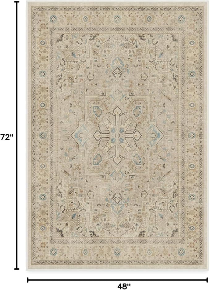 RUGGABLE Washable Area Rug – Kamran Ivory Opal 4x6, Stain-Resistant, Non-Slip – Medium Machine Washable Rugs for Living Room, Bedroom, Hallway, Entryway & Office–with Standard Pad