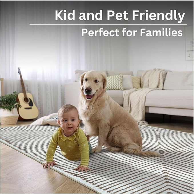 Bloom Rugs Washable Non-Slip 7 ft Runner - Brown Striped Runner for Entryway, Hallway, Bathroom, and Kitchen - Exact Size: 2.5' x 7'