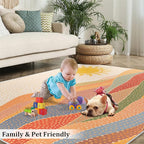 Boho Sun Area Rugs 5x6ft, Mosaic Sunburst Rugs for Kids Bedroom, Dotted Gradient Hills Office Rug Low Pile are Not Stumbling Foot for Living Room End Table Nursery