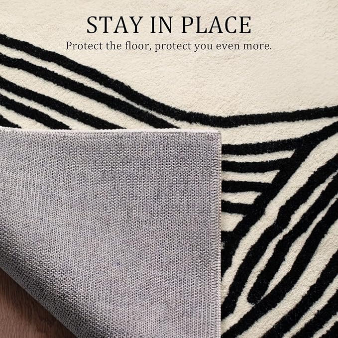YIHOUSE 8×10 Ft Washable Rug, Black and White Abstract Area Rug for Bedroom Living Room Dining Room Office Playroom Nursery, Ultra Thin Nonslip Modern Large Rugs Soft Contemporary Striped Rugs
