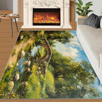 Forest Rugs for Bedroom - 5x8 Area Rug - Stone Bridge Stream Rugs for Living Room, Retro Country Style Rug, Non-Slip Washable Home Decor Carpet