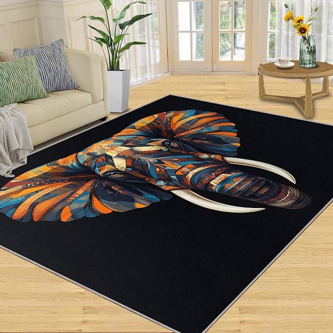 Indian Gods Rugs for Bedroom - 6x9 Area Rug - Ganesha Rugs for Living Room, Abstract 3D Ganesha Rug, Non-Slip Washable Home Decor Carpet
