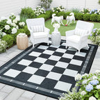Vasofe Checkered Jute 5x7 Area Rugs, Washable Outdoor Patio Rug for Living Room Indoor Carpet, Non-Slip Farmhouse Geometric Non Slip Carpet for Backyard Dining Room Bedroom, Black and White