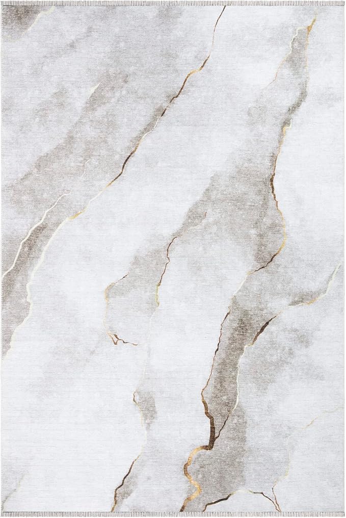 Bloom Rugs Caria Washable Non-Slip 8x10 Rug - Ivory/Gold Modern Abstract Area Rug for Living Room, Bedroom, Dining Room, and Kitchen - Exact Size: 7'8" x 10'