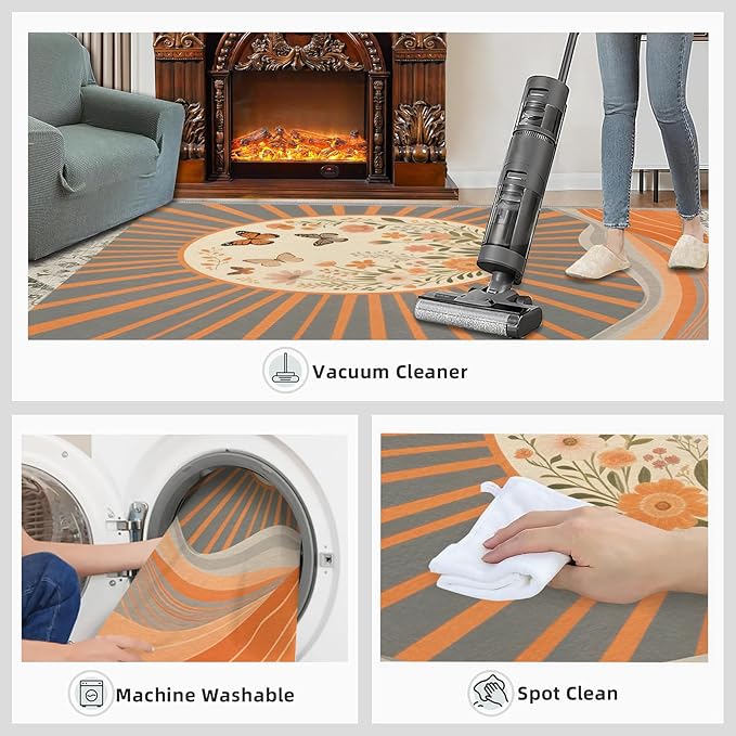 Boho Sun Area Rugs 5x8ft, Minimalist Line Living Room Carpet, Geometric Solar Decorative Carpet Protect Floor for Bedroom Men Office Hardwood Floors