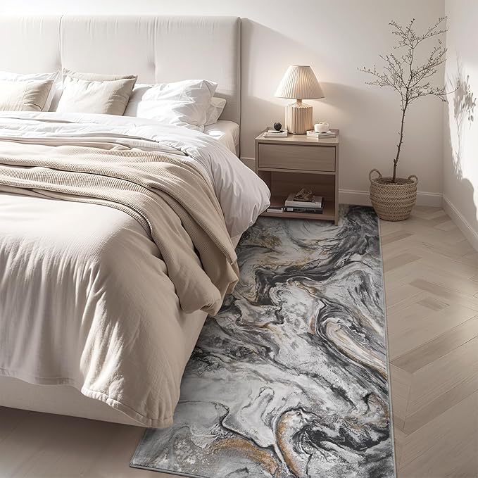 2x8 Runner Rug for Hallways Kitchen Modern Abstract Washable Runner Rug Soft Non Slip Marble Carpet Runner for Laundry Entryway Bedroom Bathroom