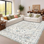 Enkor Area Soft Rugs 9x12 Washable Non Slip Boho Floor Rugs for Living Room Bedroom, Vintage Style Farmhouse Mat for Kitchen Entryway White & Grey