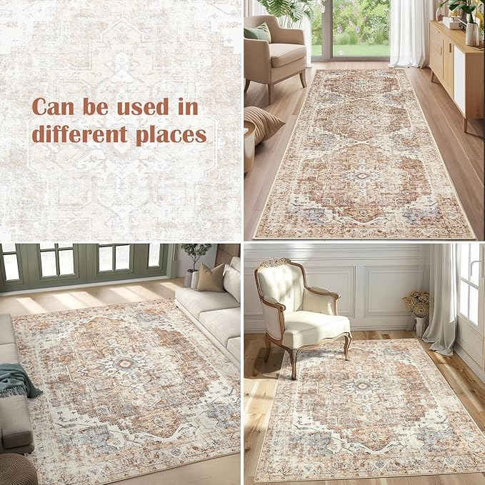 jinchan Area Rug 2x3 Entryway Rug Washable Doormat Vintage Retro Indoor Distressed Door Mat Accent Floor Cover Lightweight Non Slip Low Pile Carpet for Bathroom Kitchen Living Room Bedroom Brick Red
