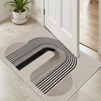 Modern Washable Rug for Living Room 6x8, Boho Abstract Striped Area Rugs, Soft Non Slip Low Pile Farmhouse Carpet for Bedroom Dining Room Kitchen, Stain Resistant, Pet Friendly, Beige Black