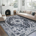 WILLSUN Washable Area Rugs, 9x12 Non-Slip Boho Large Area Rugs for Living Room, Bedroom, Machine Washable Vintage Rug, Indoor Floral Print Carpet for Home Decor, Kid & Pet Friendly Mat