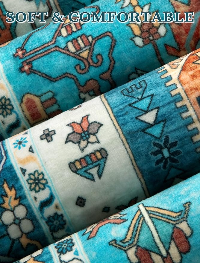 SERISSA Boho Washable Runner Rug, 2'6"x10' Rug Runner Non-Slip Vintage Blue Hallway Kitchen Runner Rug Ultra Soft Print Distressed Tribal Floor Carpet Runner for Bedroom Bathroom Laundry Room