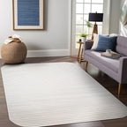 Beverly Rug Modern Geometric Area Rug 8x10 Low-High Pile Durable Soft Abstract Striped Indoor Rugs for Living Dining Room Office Stain Resistant Non Shedding Casual Indoor Carpet Beige White 8 x 10