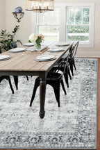 LIVEBOX Washable 9x12 Area Rug for Living Room, Large Grey Neutral Boho Floral, Soft Anti-Skid Thin, Vintage Faux Wool for Office, Bedroom, Dining Room