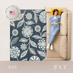 Maples Rugs Reggie Floral Area Rug - Made in USA - Low Pile, Non Slip, Pet-Friendly Mat for Living Room, Bedroom, and Office, 5' x 7', Persian Blue