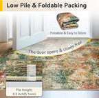 Washable Area Rugs 5'x7' Non-Slip Modern Abstract Soft for Living Room Entryway Bedroom Nursery, Print Pattern, Green Orange Rust Red Cream Colorful