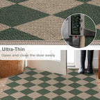 Easy Jute Checkered Entryway Rug, 2x3 Green Modern Indoor Outdoor Doormat, Washable Non-Slip Neutral Small Kitchen Rug Farmhouse Diamond Throw Rugs for Entrance Bedroom Bathroom
