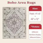 SERISSA Area Rug 4x6 Boho Rugs for Bedroom, Vintage Washable Non Slip Rug, Ultra Soft Print Distressed Low-Pile Throw Rug Earth Tone Carpet for Nursery Dorm Kitchen Living Room Decor