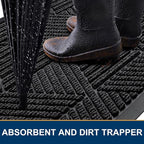 Kitinjoy Front Door Mat Outside Entrance, Sturdy Natural Dirt Trapper, Heavy Duty Rubber Doormat, Low Profile Non-Slip Backing, Easy Clean Floor Mat for Indoor Outdoor Entry, 35X23 Inch, Black