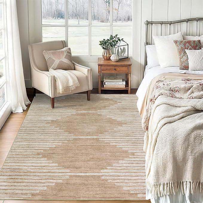 HelloTree Area Rug 3x5 Geometric Rug,Washable Modern Neutral Stain Resistant Indoor Carpet Boho Living Room Moroccan Rugs Fluffy Rug for Living Room Bedside Room Decor for Family-Pink&Khaki