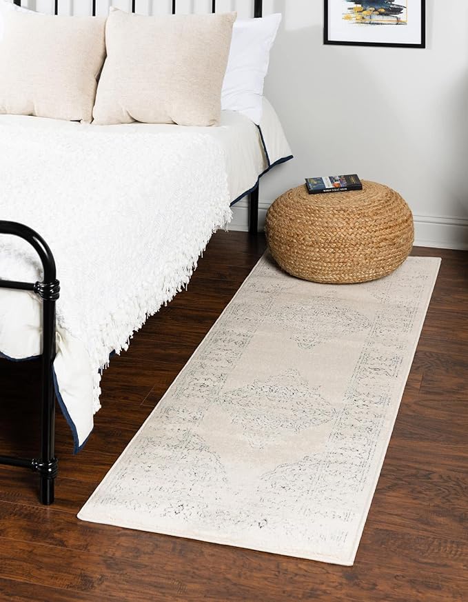 Unique Loom Isabella Collection Area Rug - Rossellini (2' 7" x 10' Runner, White/ Black)