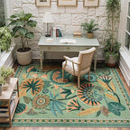 5x7 Floral Rug, Green Rug for Living Room, Washable Low Pile Bedroom Rugs, Non Slip Throw Rugs with Rubber Backing, Soft Carpet for Dining Room Home Office Playroom