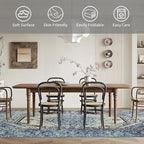 Easy-Going Area Rug 6x9 Washable Boho Rugs for Living Room Non-Slip Bedroom Rug Low Pile Lightweight Medallion Distressed Throw Rug for Dining Room Kitchen Home Office Carpet, Vintage Blue Cream