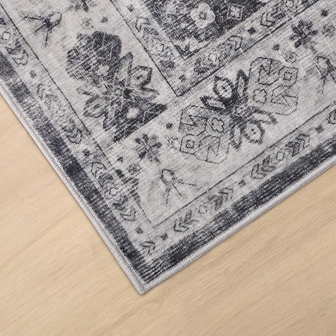 Dripex Vintage Washable Area Rug - 4x6 Distressed Rugs for Living Room Bedroom Oriental Medallion Floral Print Carpet Low-Pile Indoor Soft Non-Slip Accent Rug Farmhouse Office Home Decor