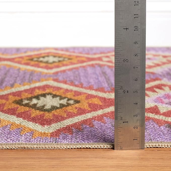 Dash & Albert Rhapsody Spice Machine Washable Rug, 2 X 3 Feet, Red/Purple Graphic Pattern - Premium Luxury Hotel Quality Soft Breathable Hypoallergenic Machine Washable Easy Care All Season