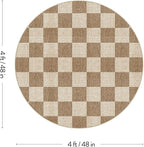 LIVEBOX Checkered Round Rug 4 Ft Washable Area Rug for Playroom, Kids Non-Slip Neutral Classic Circle Rug Geometric Large Carpet Soft Boys Rug for Classroom Dorm Bedroom(Brown,120R)
