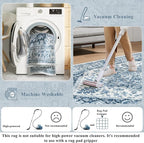 LIVEBOX Blue Washable Area Rug 8x10 - Large Vintage Tribal Living Room Rug Oriental for Bedroom, Non-Slip Retro Medallion Carpet Print Distressed for Dining Room Guest Office