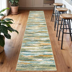 Modern Abstract Runner Rug 2x10, Green Mustard Multi Washable Long Kitchen Runner Non-Slip Soft Hallway Rug Runner Thin Print Faux Wool Carpet for Entryway Bedroom Laundry Room Indoor