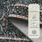 Lahome Floral Area Rugs 5x7, Soft Washable Rugs for Living Room Bedroom, Boho Non Slip Low Pile Forest Design Large Throw Carpet for Farmhouse Dining Room Office, Black