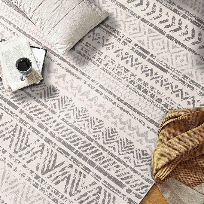 Rugshop Geometric Boho Area Rug – Gray Tribal Pattern, Perfect for Living Room, Bedroom, Dining Room, 4' x 6'