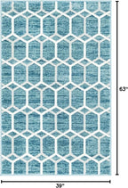 Rugs.com Lattice Trellis Collection Rug – 3' x 5' Blue Low-Pile Rug Perfect for Living Rooms, Large Dining Rooms, Open Floorplans