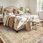 5x7 Beige Washable Rug for Living Room Large Vintage Distressed Bedroom Rug Low Pile Non-Slip Soft Boho Carpets for Bedroom Dining Room Home Office Indoor Nursery