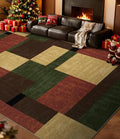 YIHOUSE Red and Green Rug 8x10, Burgundy Farmhouse Vintage Rugs Washable for Living Room,Burnt Orange Area Rug Non Slip,Geometric Boho Area Rug for Kitchen,Dining Room,Bedroom