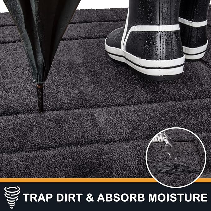 PURRUGS Dirt Trapping Door Mat 24" x 59", Non-Slip/Skid Machine Washable Entryway Rug, Dog Doormat, Super Absorbent Welcome Mat for Muddy Wet Shoes and Paws, Charcoal