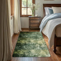 Green Vintage Distressed Carpet for Living Room, 3x5 Non-Slip Washable Low Pile Abstract Design Rug, Space Saving Area Rug for Bedroom, Dining Room