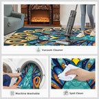 Boho Peacock Rugs for Living Room - 3x4 Rug, Peacock Decor Area Rugs for Bedroom, Teal Turquoise Rug, Modern Style Washable Carpet, Aesthetics Carpet - Peafowl Home Decor & Gifts