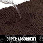 Smiry Dog Door Mat for Muddy Paws, Absorbent Dirt Trapper Non Slip Quick Dry Washable Chenille Mat for Mud Dogs, Entry Rug for Indoor and Outdoor (48x30 Inches, Brown and Black)