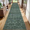 Runner Rug 2.6x12, Dark Green Washable Long Hallway Rug Runner Non-Slip Soft Kitchen Runner Thin Printed Faux Wool Super Soft Carpet for Entryway Bedroom Laundry Room Indoor Home Decor